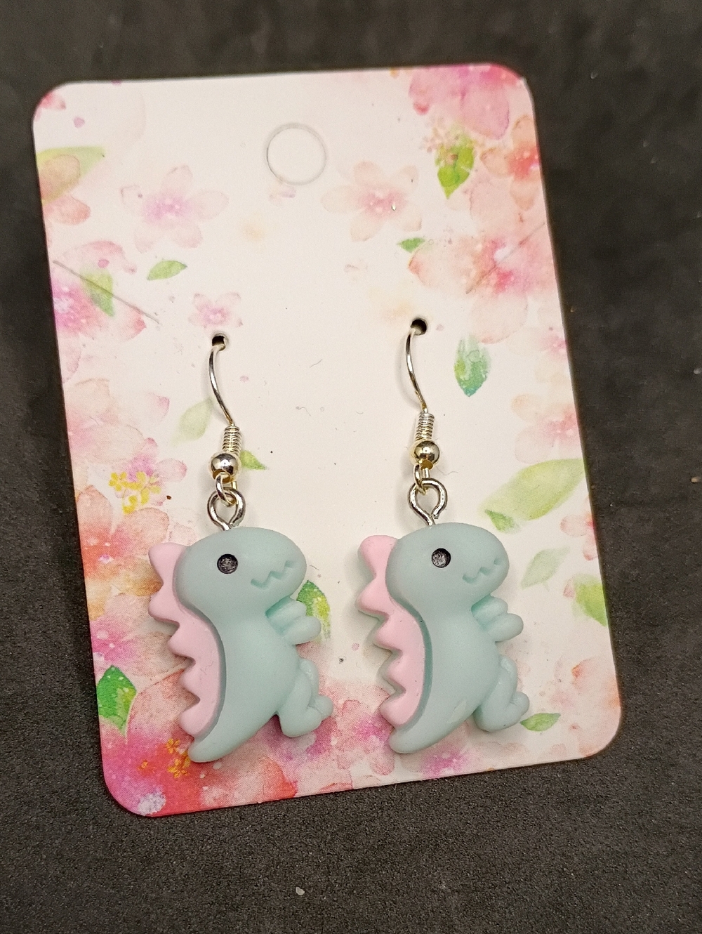 Hand Crafted Blue & Pink Dinosaur Drop Earrings for Kids